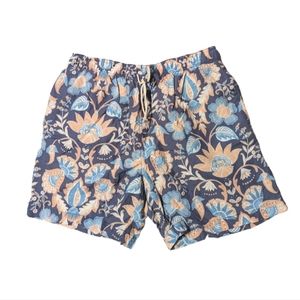 Men's J. McLaughlin Floral Hawaiian Print Drawstring Pocket Nylon Swim Shorts